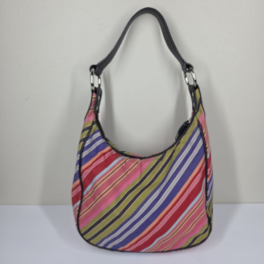 Vtg 90s Y2K Talbots Cotton Canvas Rainbow Stripe Shoulder Hobo Bag Art Festival